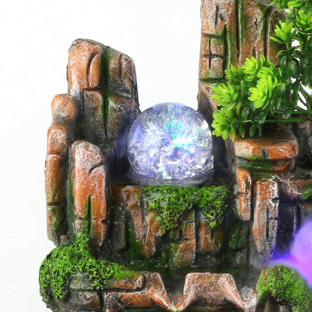 Tabletop Fountain Indoor Small Rockery Desktop Mountain Cascading Waterfalls, Rockery Water Fountain Waterwheel Mill Rolling Ball Atomizing Home Ornament Decoration Simulated Landscape (A)